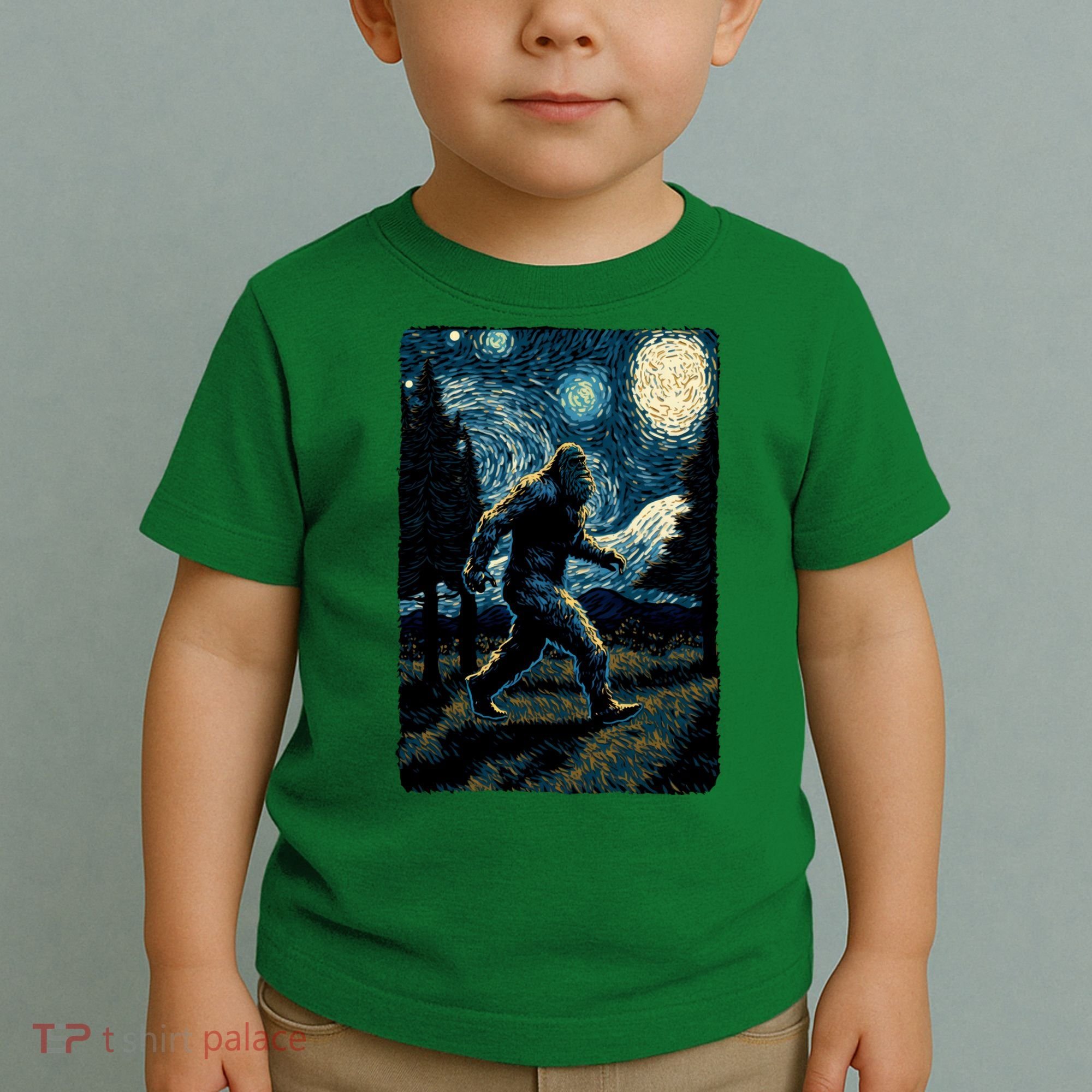Bigfoot Starry Night Sasquatch Van Gogh Sky Painting Art Toddler T-Shirt