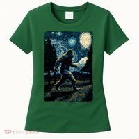 Bigfoot Starry Night Sasquatch Van Gogh Sky Painting Art Women's T-Shirt thumb 0
