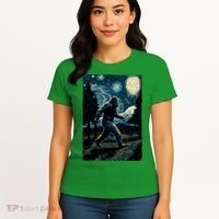 Bigfoot Starry Night Sasquatch Van Gogh Sky Painting Art Women's T-Shirt thumb 4