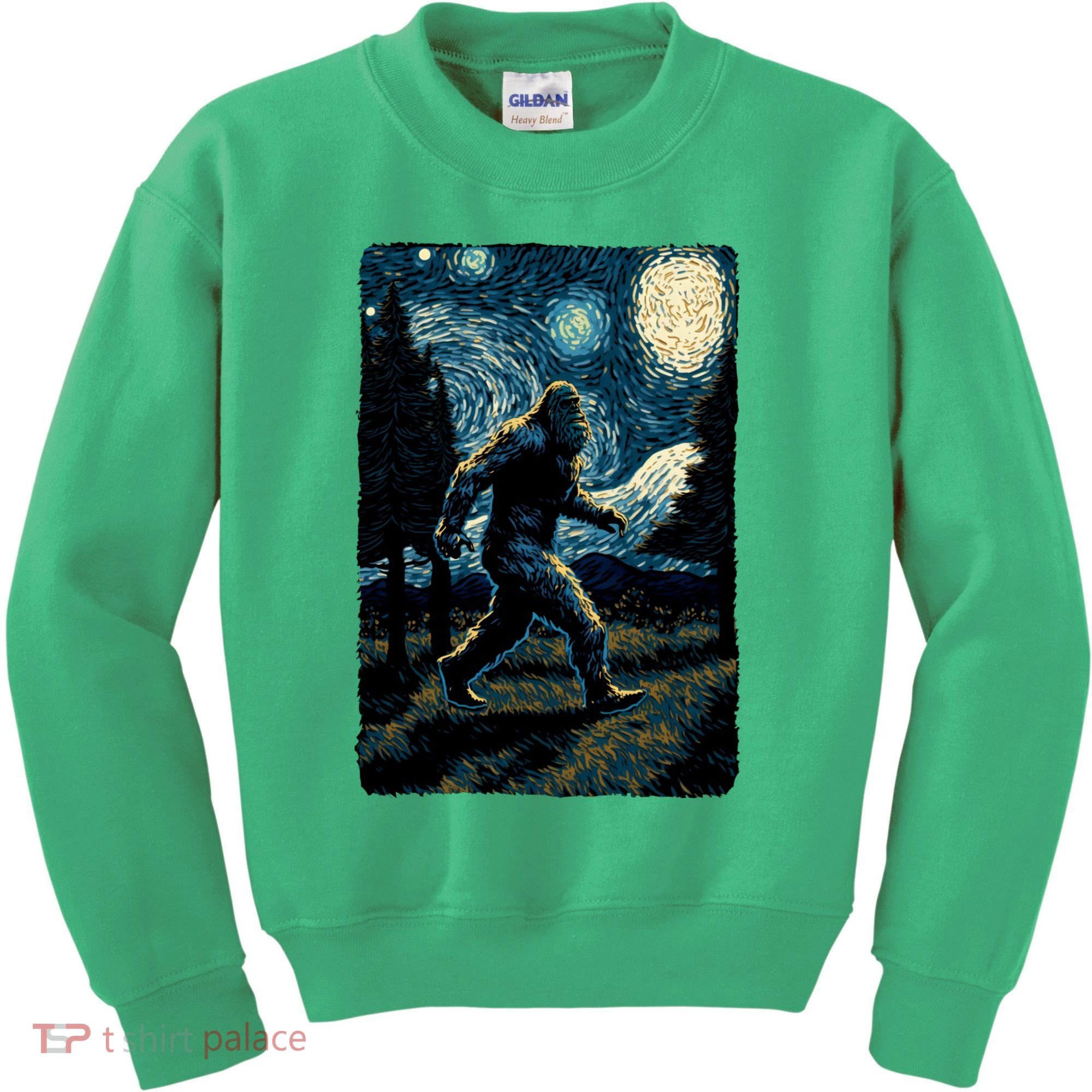 Bigfoot Starry Night Sasquatch Van Gogh Sky Painting Art Kids Sweatshirt