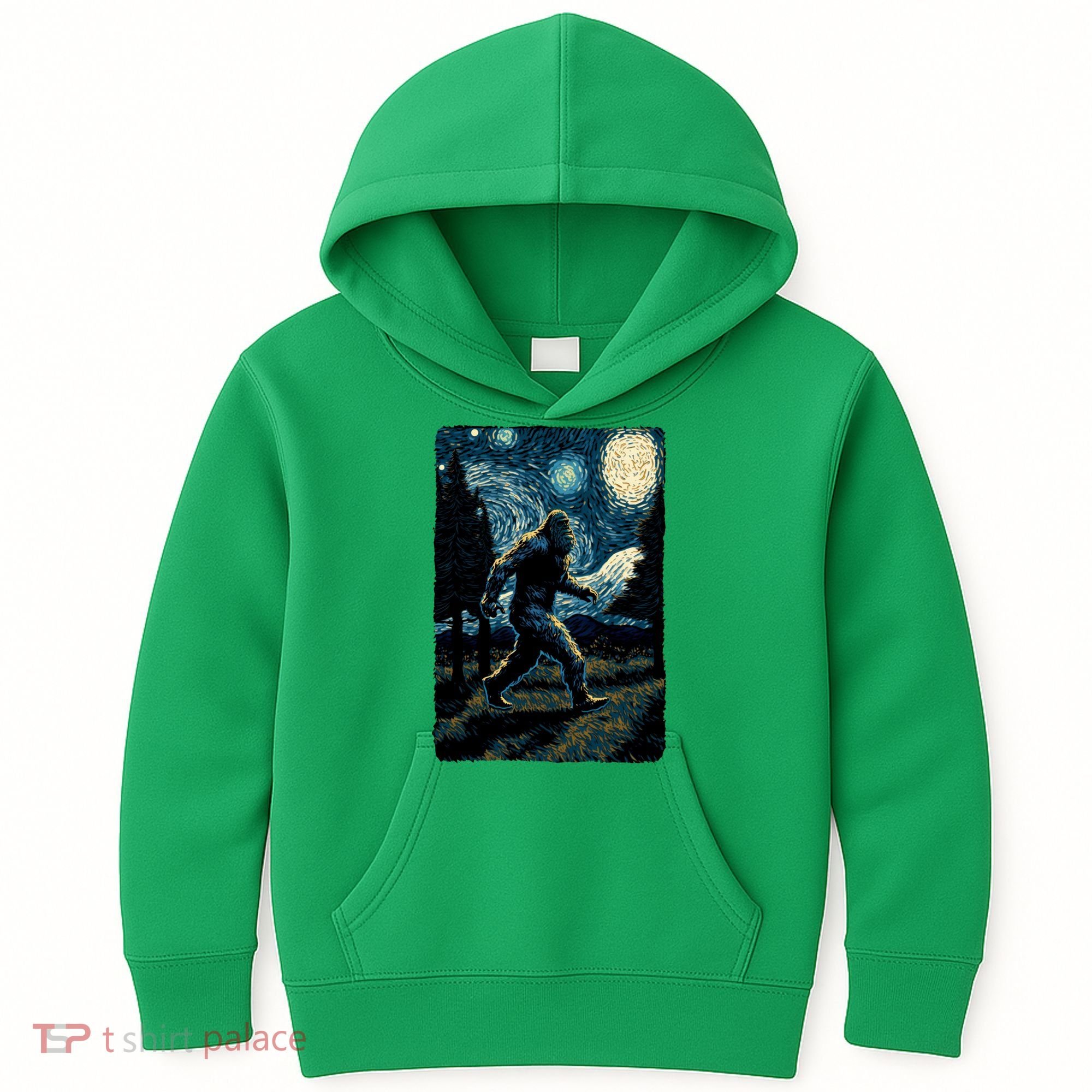 Bigfoot Starry Night Sasquatch Van Gogh Sky Painting Art Kids Hoodie