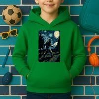 Bigfoot Starry Night Sasquatch Van Gogh Sky Painting Art Kids Hoodie thumb 2