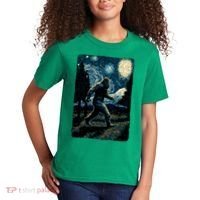 Bigfoot Starry Night Sasquatch Van Gogh Sky Painting Art Kids T-Shirt thumb 2