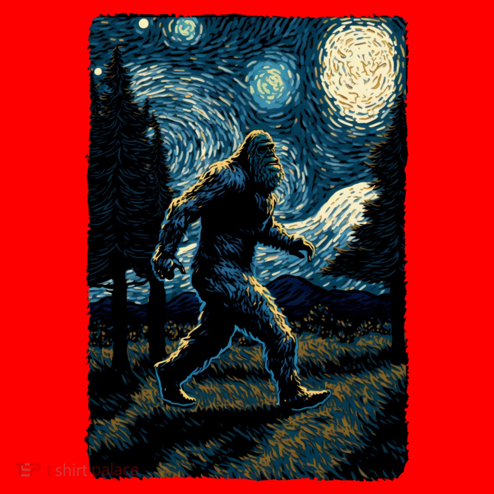 Bigfoot Starry Night Sasquatch Van Gogh Sky Painting Art Santa Hat