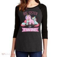 Big Sister of Twins Unicorn Twin Women's Tri-Blend 3/4-Sleeve Raglan Shirt thumb 2