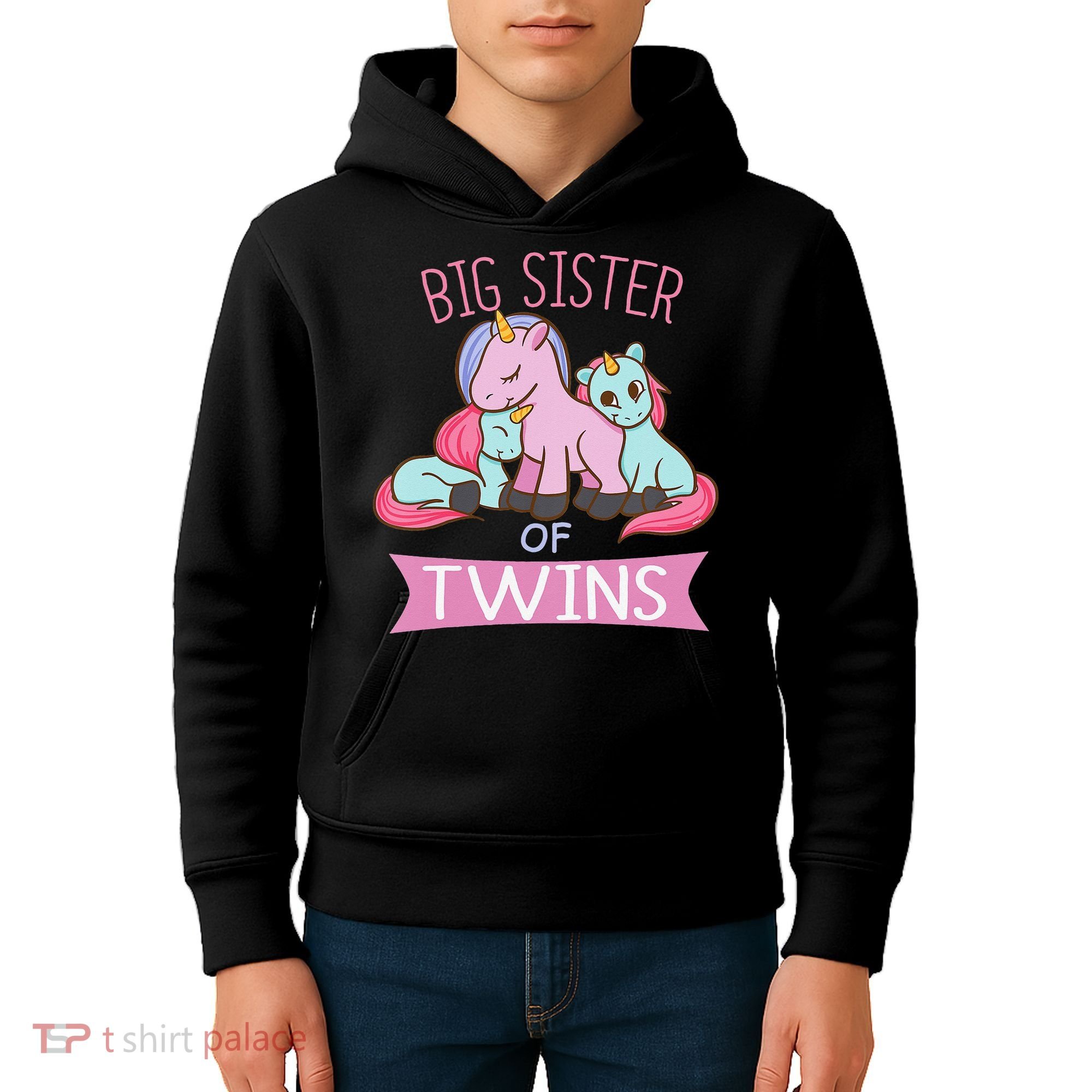 Big Sister of Twins Unicorn Twin Kids Hoodie