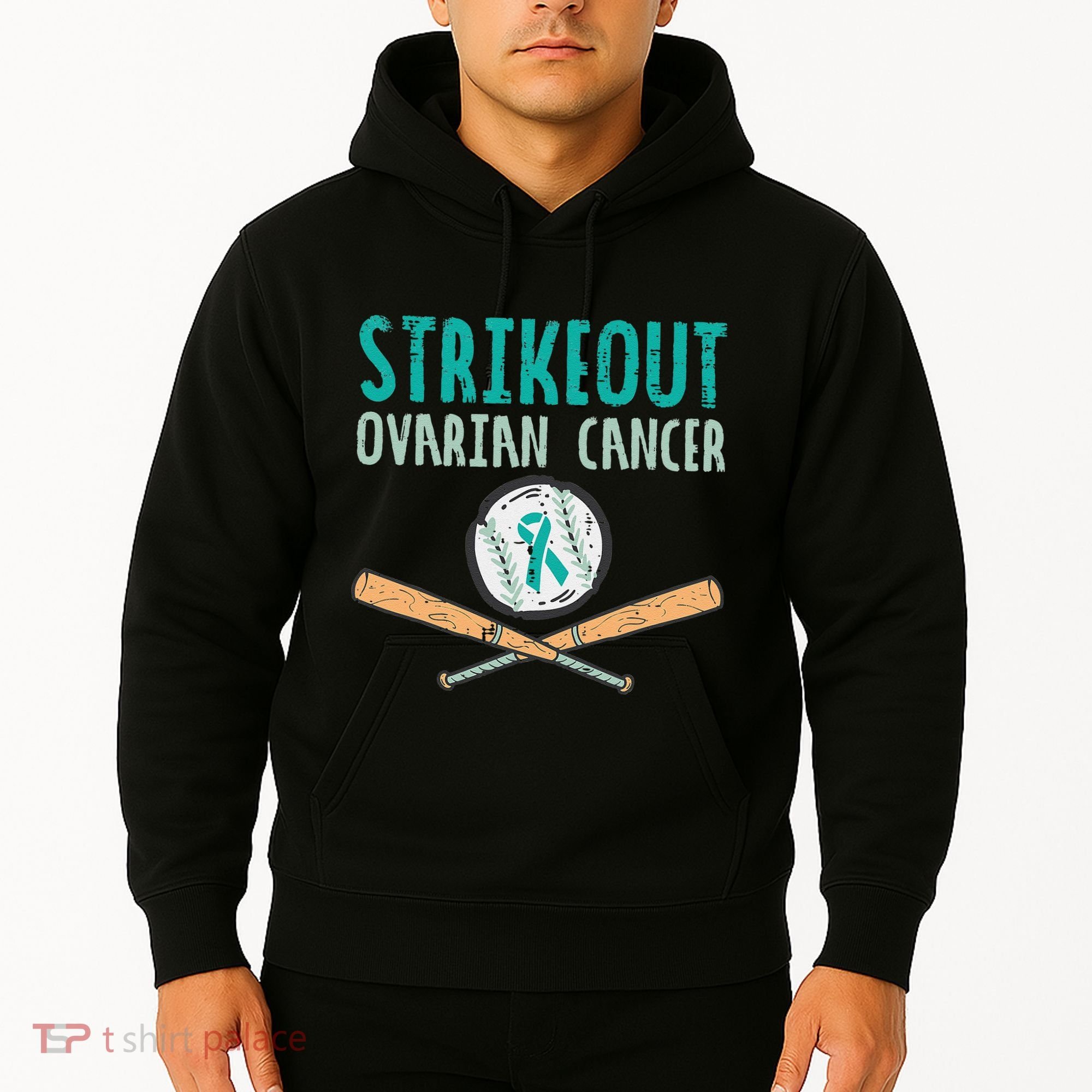 Baseball Strikeout Ovarian Cancer Teal Awareness Hoodie