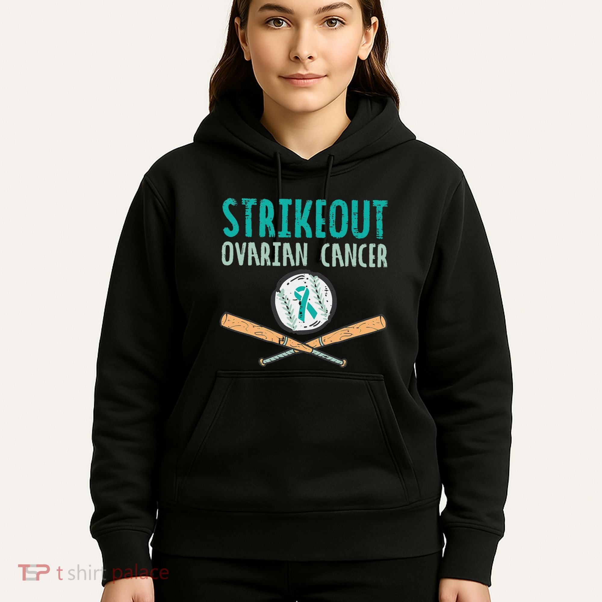 Baseball Strikeout Ovarian Cancer Teal Awareness Hoodie