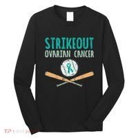 Baseball Strikeout Ovarian Cancer Teal Awareness Long Sleeve Shirt thumb 0