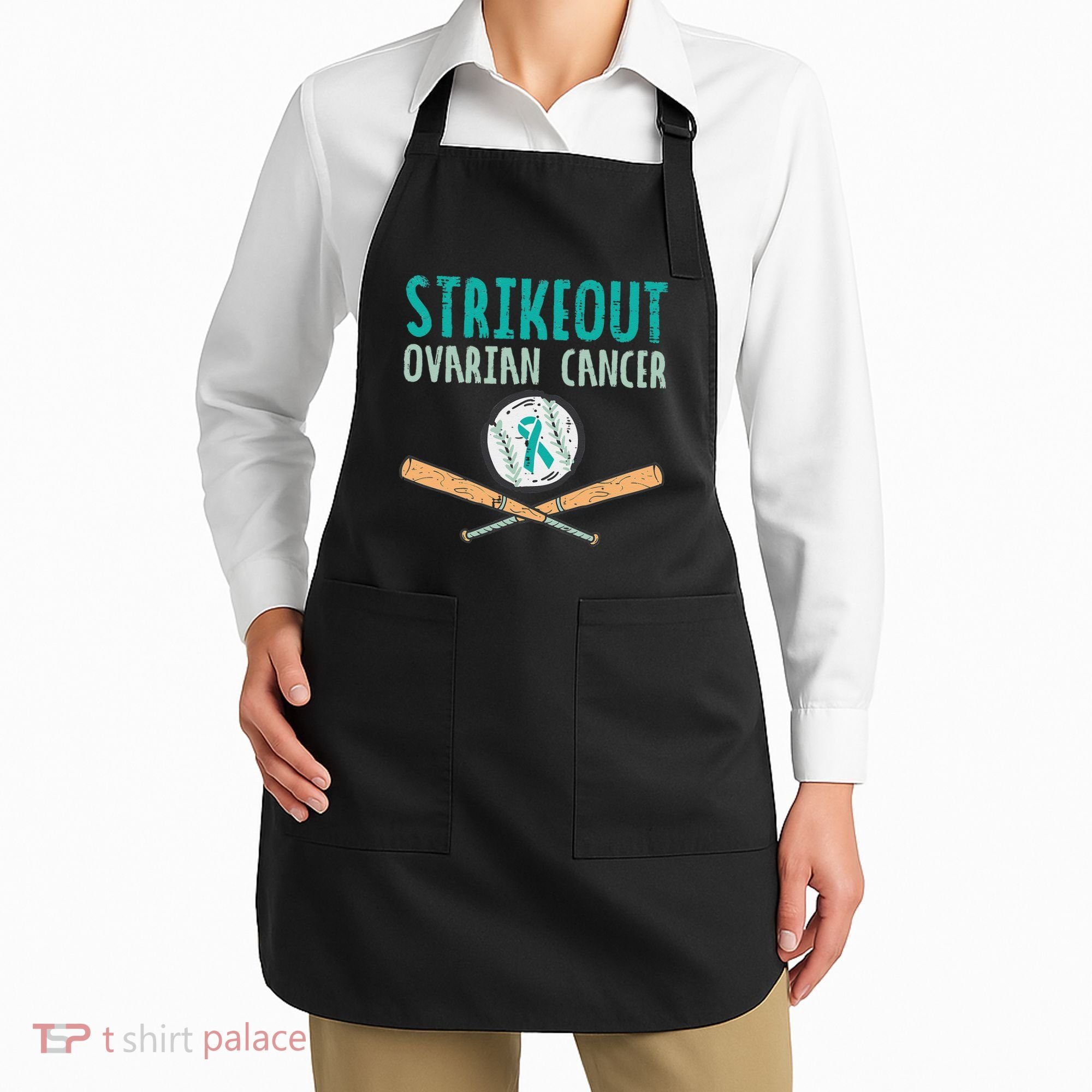 Baseball Strikeout Ovarian Cancer Teal Awareness Apron