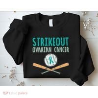 Baseball Strikeout Ovarian Cancer Teal Awareness Sweatshirt thumb 2