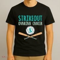 Baseball Strikeout Ovarian Cancer Teal Awareness T-Shirt thumb 3