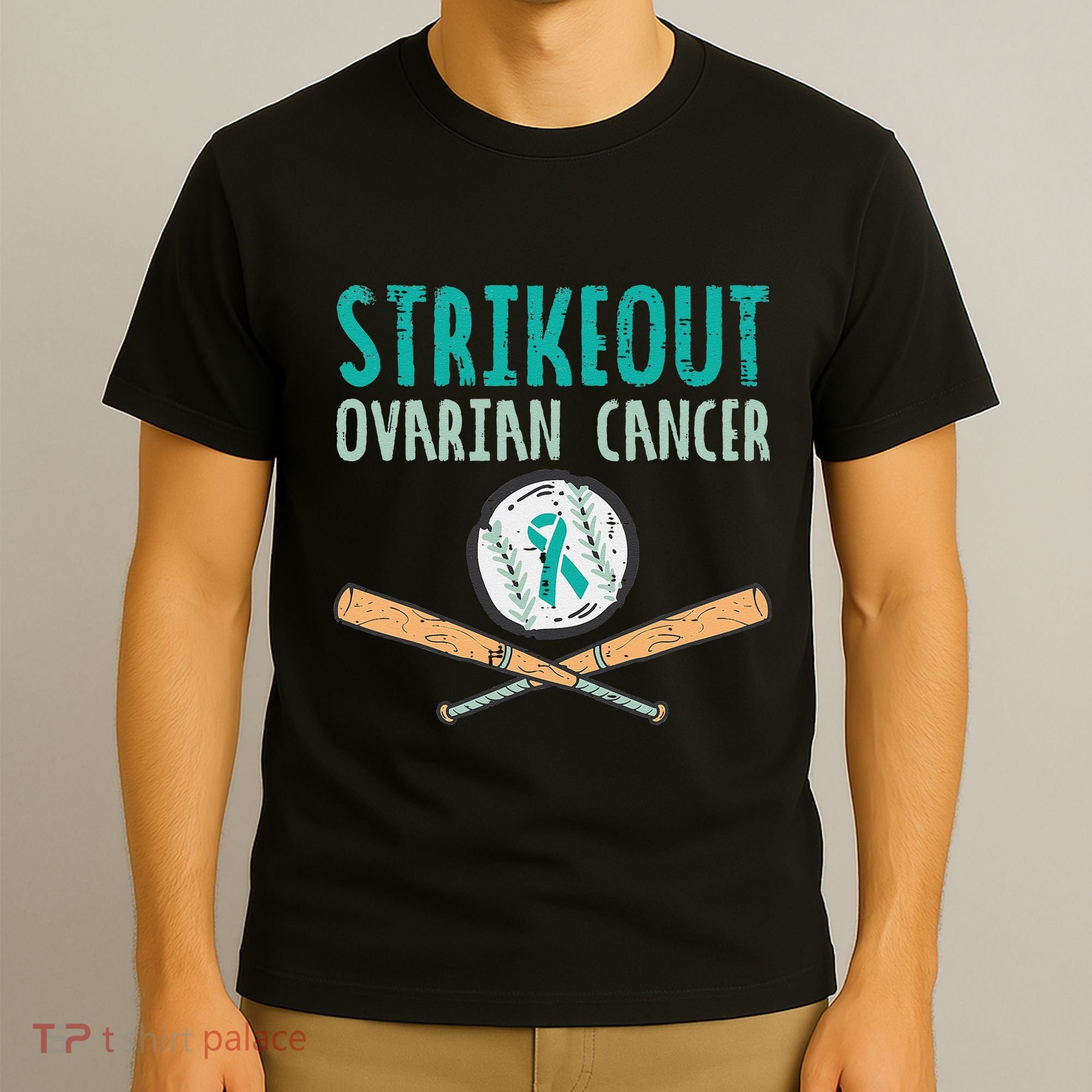 Baseball Strikeout Ovarian Cancer Teal Awareness T-Shirt
