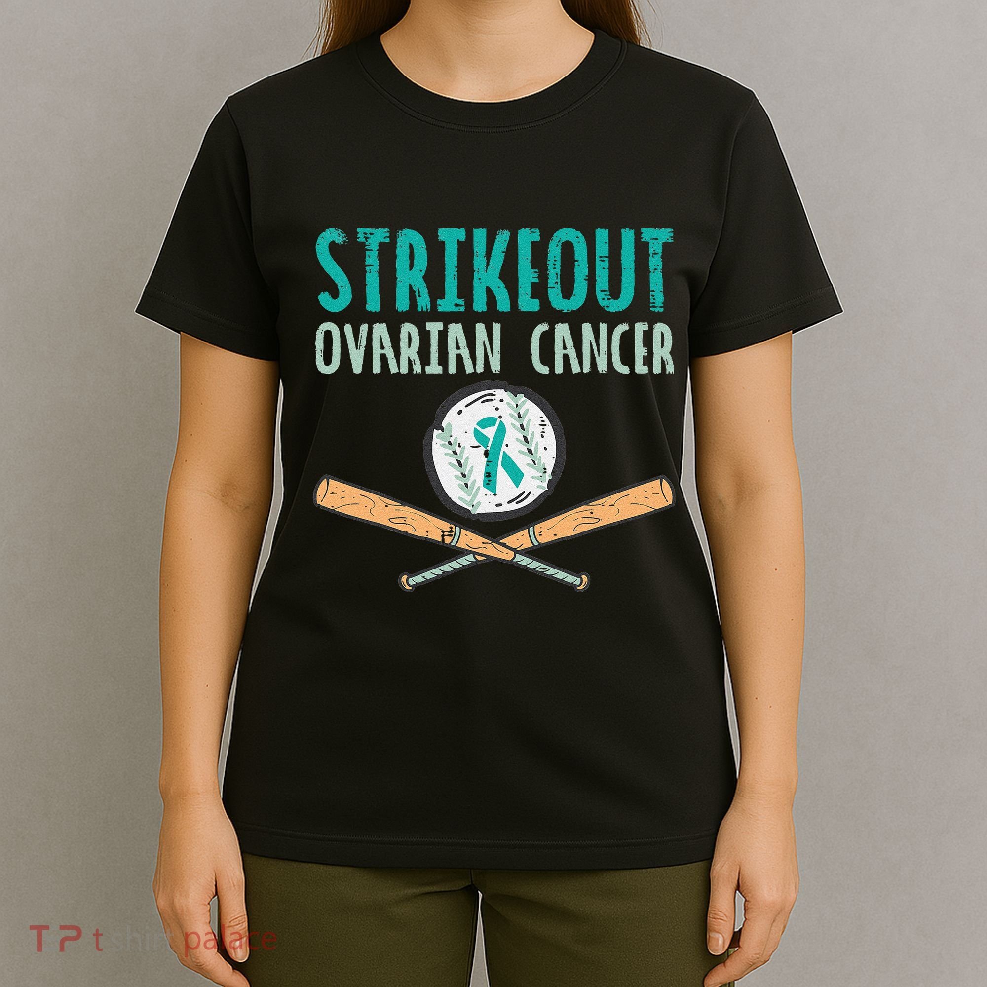 Baseball Strikeout Ovarian Cancer Teal Awareness T-Shirt