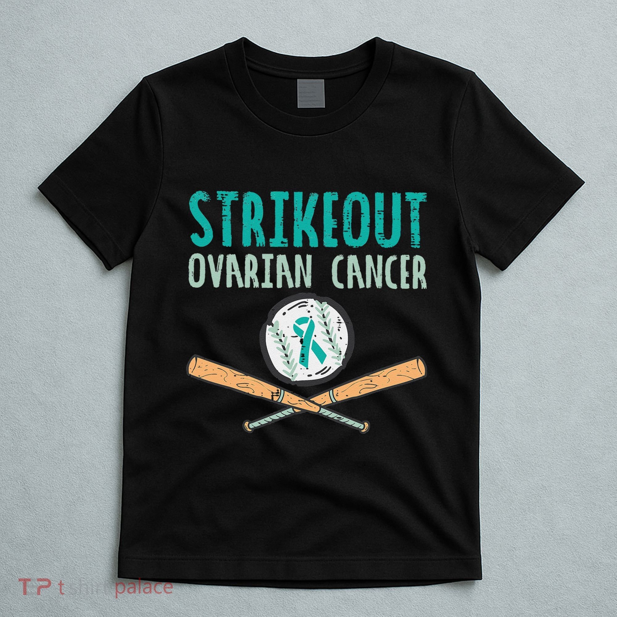 Baseball Strikeout Ovarian Cancer Teal Awareness T-Shirt