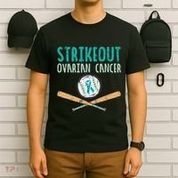 Baseball Strikeout Ovarian Cancer Teal Awareness T-Shirt thumb 6