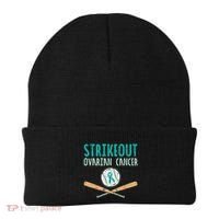 Baseball Strikeout Ovarian Cancer Teal Awareness Beanie thumb 0