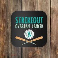 Baseball Strikeout Ovarian Cancer Teal Awareness Coaster thumb 0
