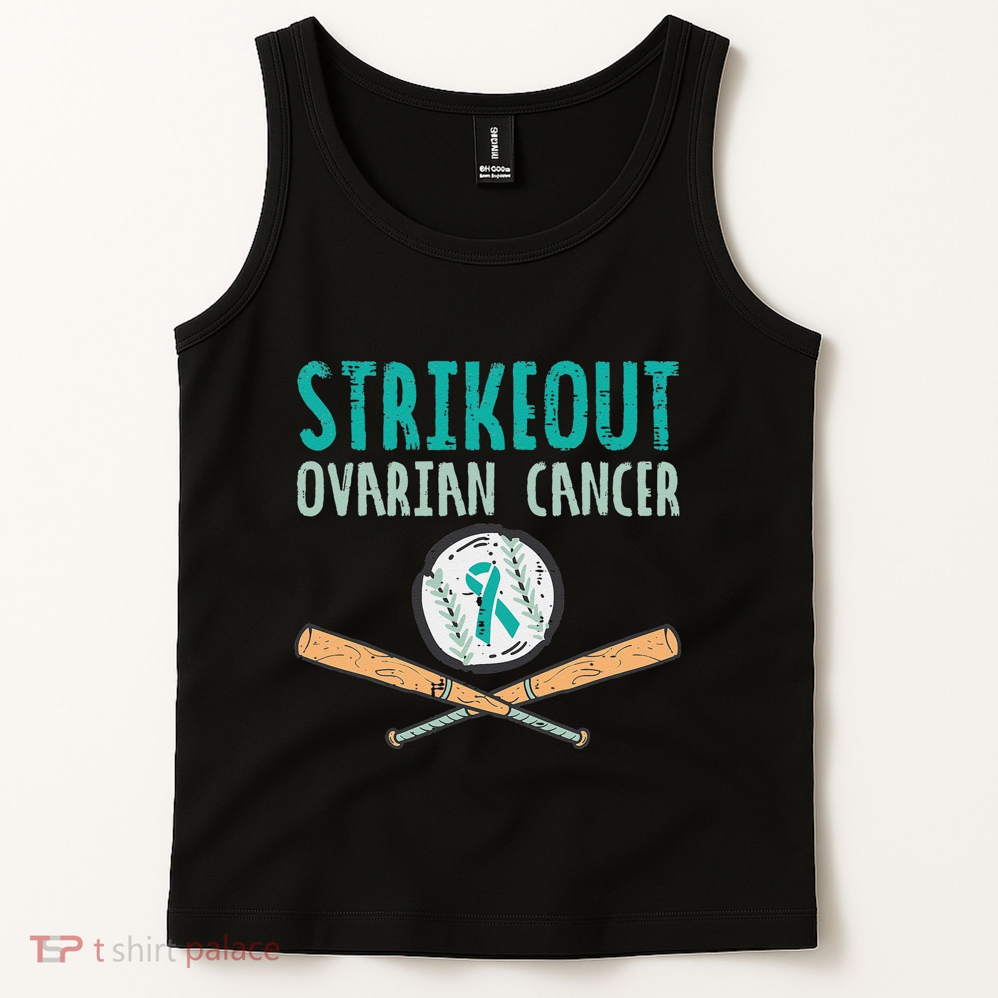Baseball Strikeout Ovarian Cancer Teal Awareness Tank Top