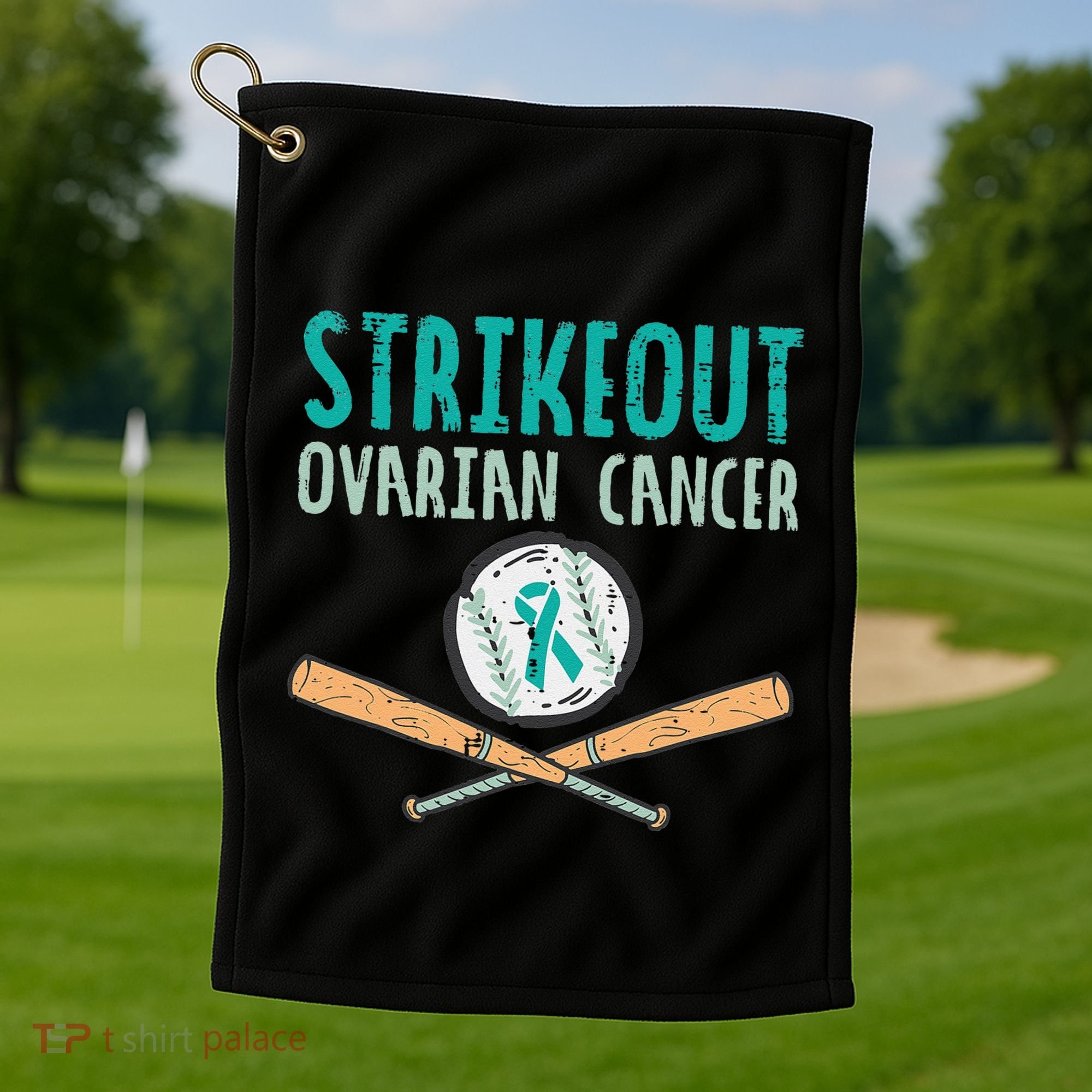Baseball Strikeout Ovarian Cancer Teal Awareness Golf Towel