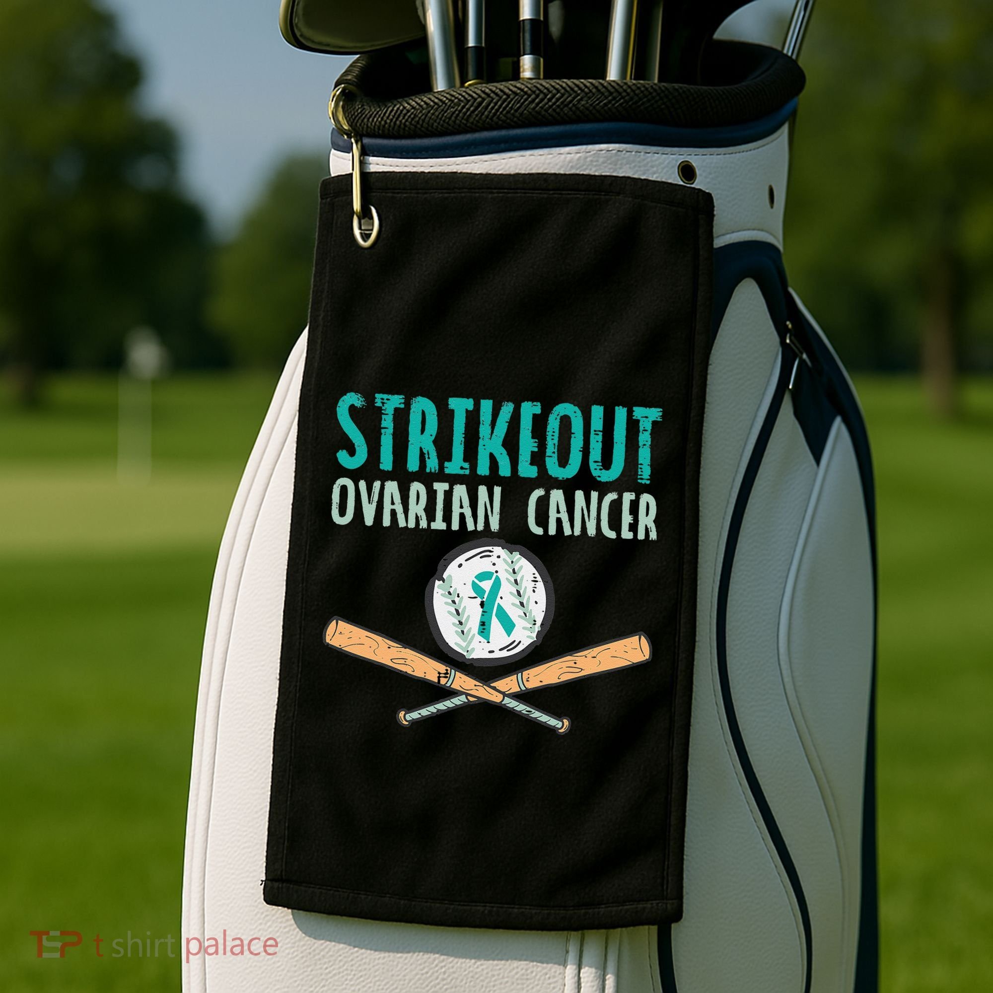 Baseball Strikeout Ovarian Cancer Teal Awareness Golf Towel
