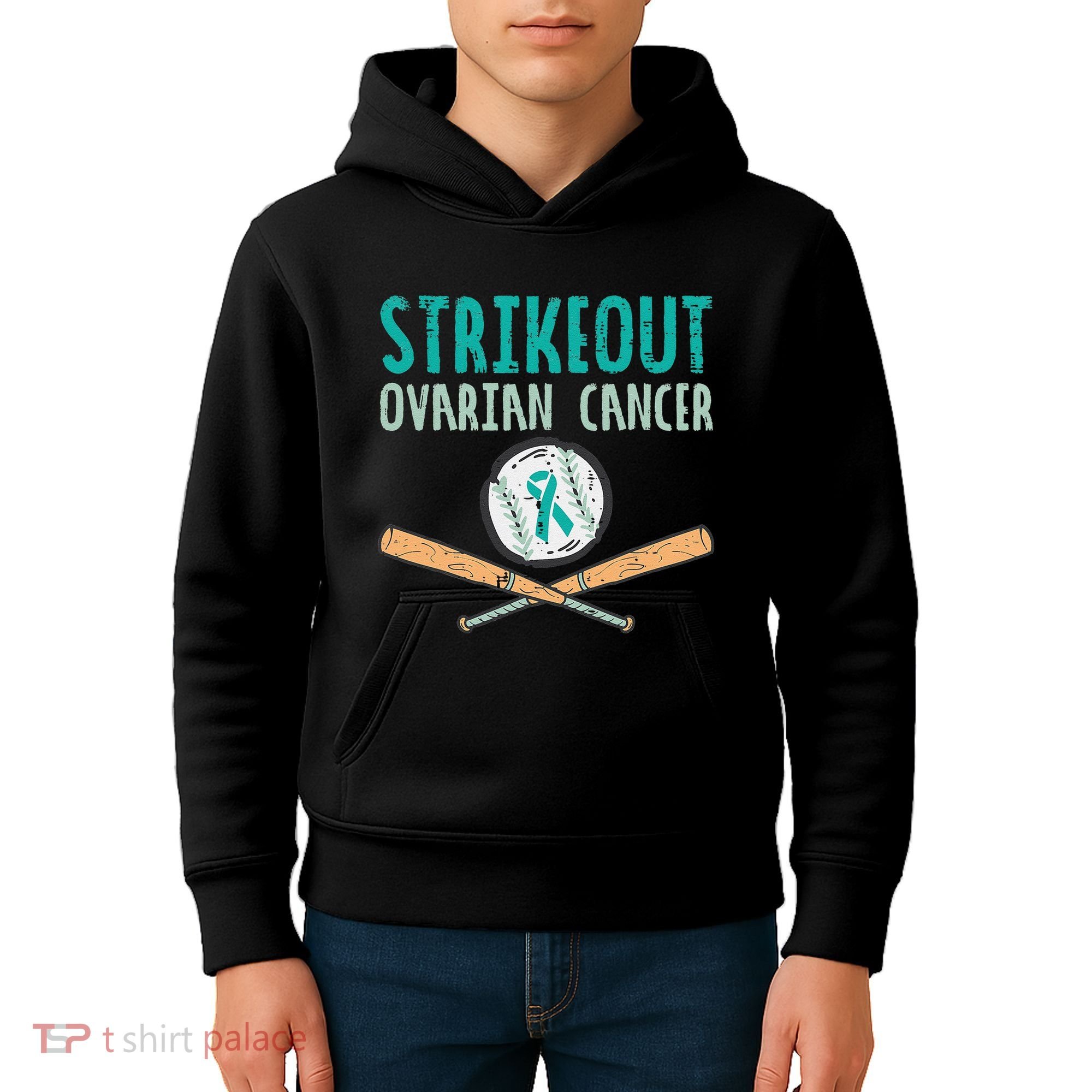 Baseball Strikeout Ovarian Cancer Teal Awareness Kids Hoodie