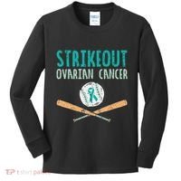 Baseball Strikeout Ovarian Cancer Teal Awareness Kids Long Sleeve Shirt thumb 0