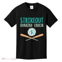 Baseball Strikeout Ovarian Cancer Teal Awareness Kids T-Shirt thumb 0