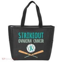 Baseball Strikeout Ovarian Cancer Teal Awareness Tote Bag thumb 0