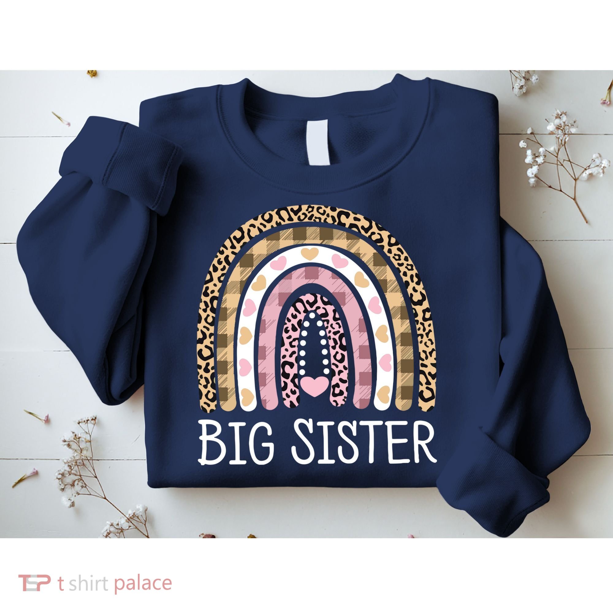 Big Sister Outfit Girls Rainbow Leopard Big Sis Announcement Sweatshirt