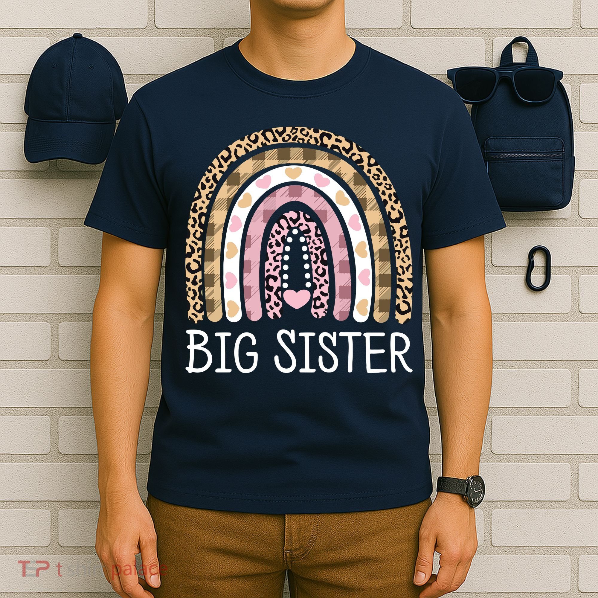 Big Sister Outfit Girls Rainbow Leopard Big Sis Announcement T-Shirt