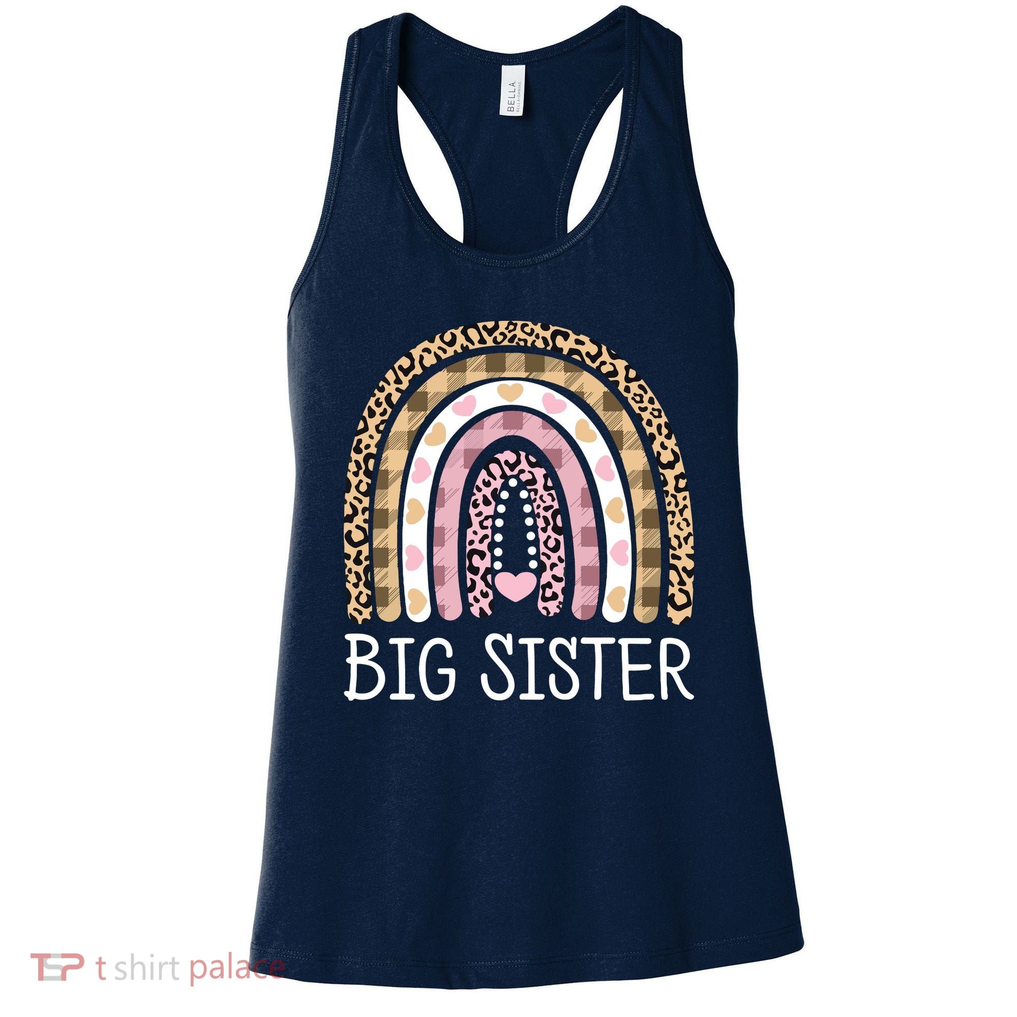 Big Sister Outfit Girls Rainbow Leopard Big Sis Announcement Women's Tank Top