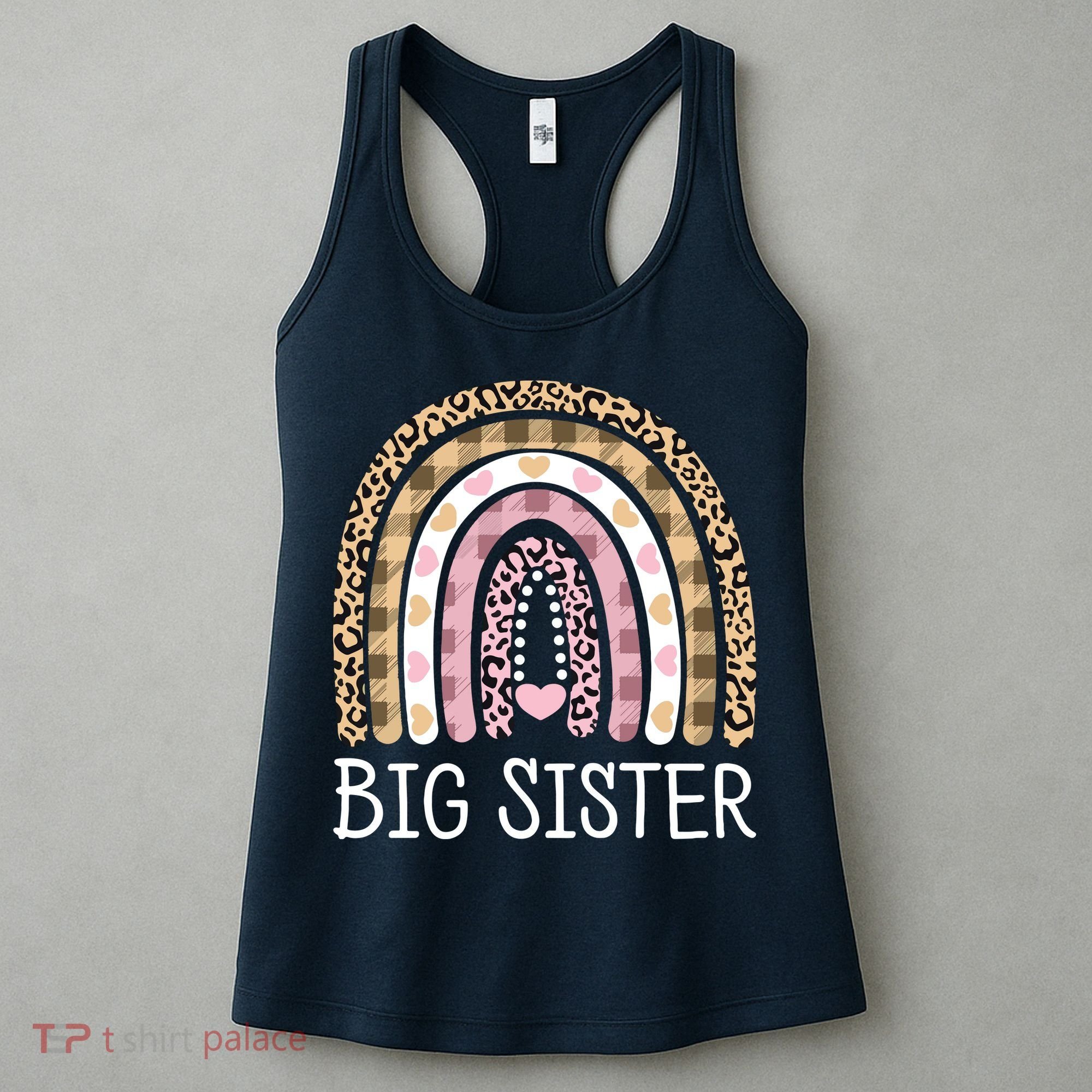 Big Sister Outfit Girls Rainbow Leopard Big Sis Announcement Women's Tank Top