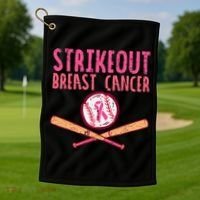 Baseball Strike Out Breast Cancer Golf Towel thumb 1