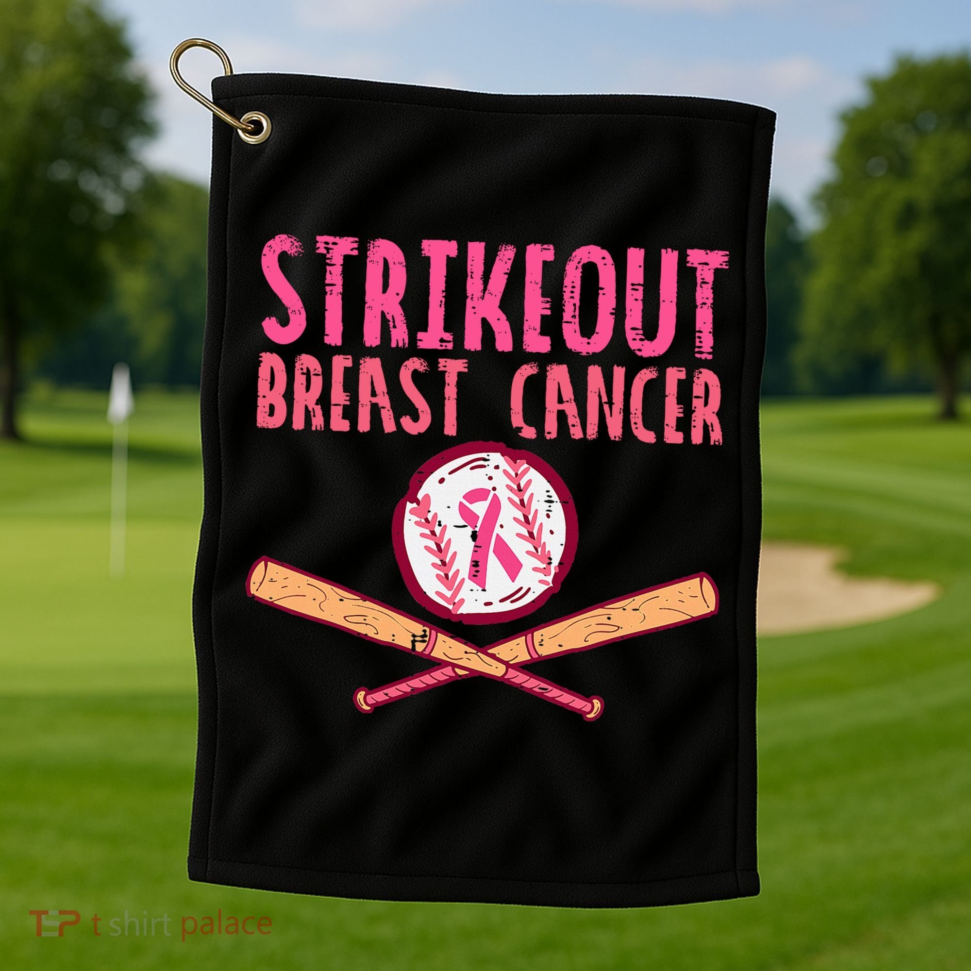 Baseball Strike Out Breast Cancer Golf Towel