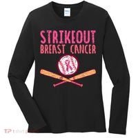 Baseball Strike Out Breast Cancer Women's Long Sleeve Shirt thumb 0