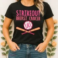 Baseball Strike Out Breast Cancer Women's T-Shirt thumb 2