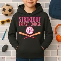Baseball Strike Out Breast Cancer Kids Hoodie thumb 2