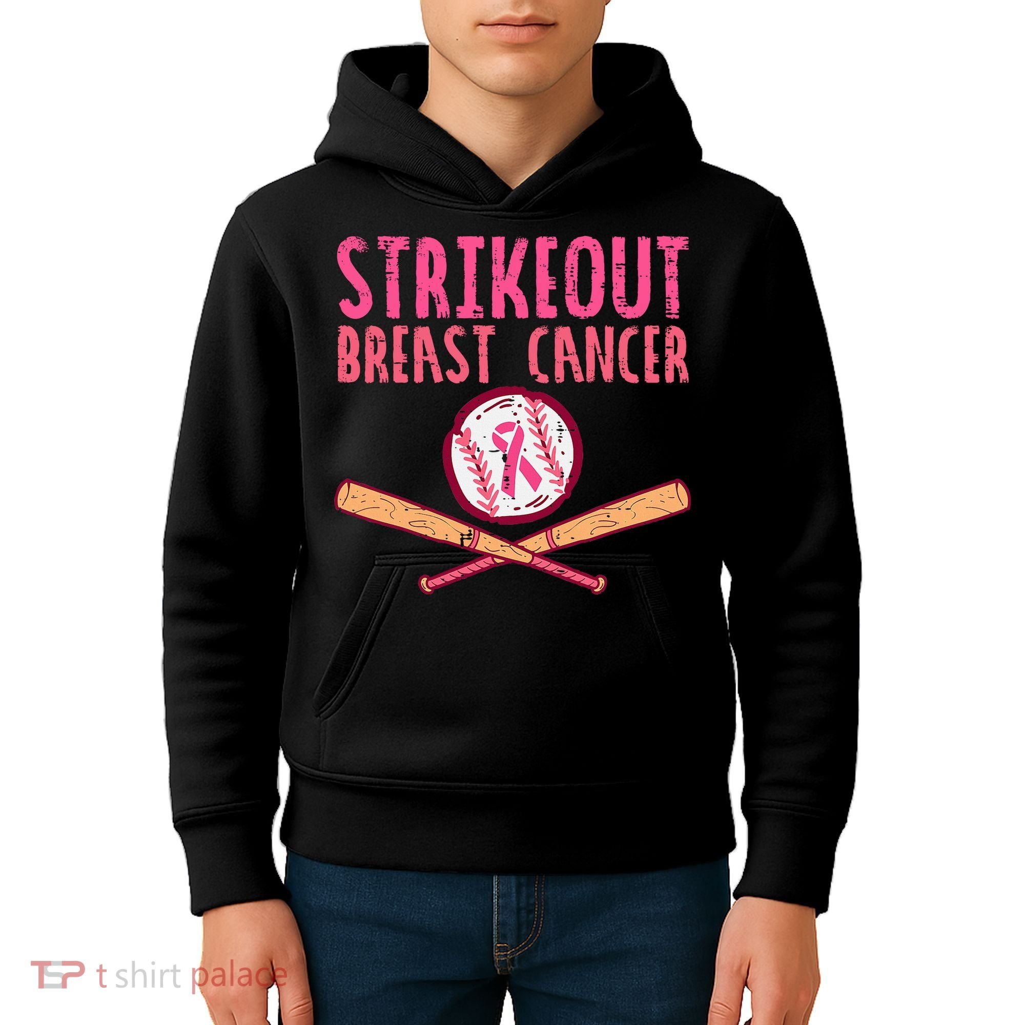 Baseball Strike Out Breast Cancer Kids Hoodie