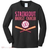 Baseball Strike Out Breast Cancer Kids Long Sleeve Shirt thumb 0