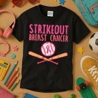 Baseball Strike Out Breast Cancer Kids T-Shirt thumb 3