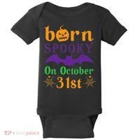 Born Spooky On Halloween October 31 Birthday Party Baby Bodysuit thumb 0