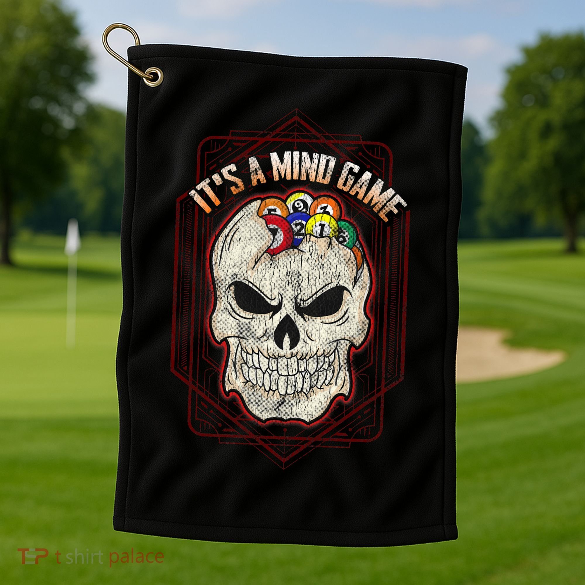 Billiards Skull Pool Balls ItS A Mind Game Golf Towel