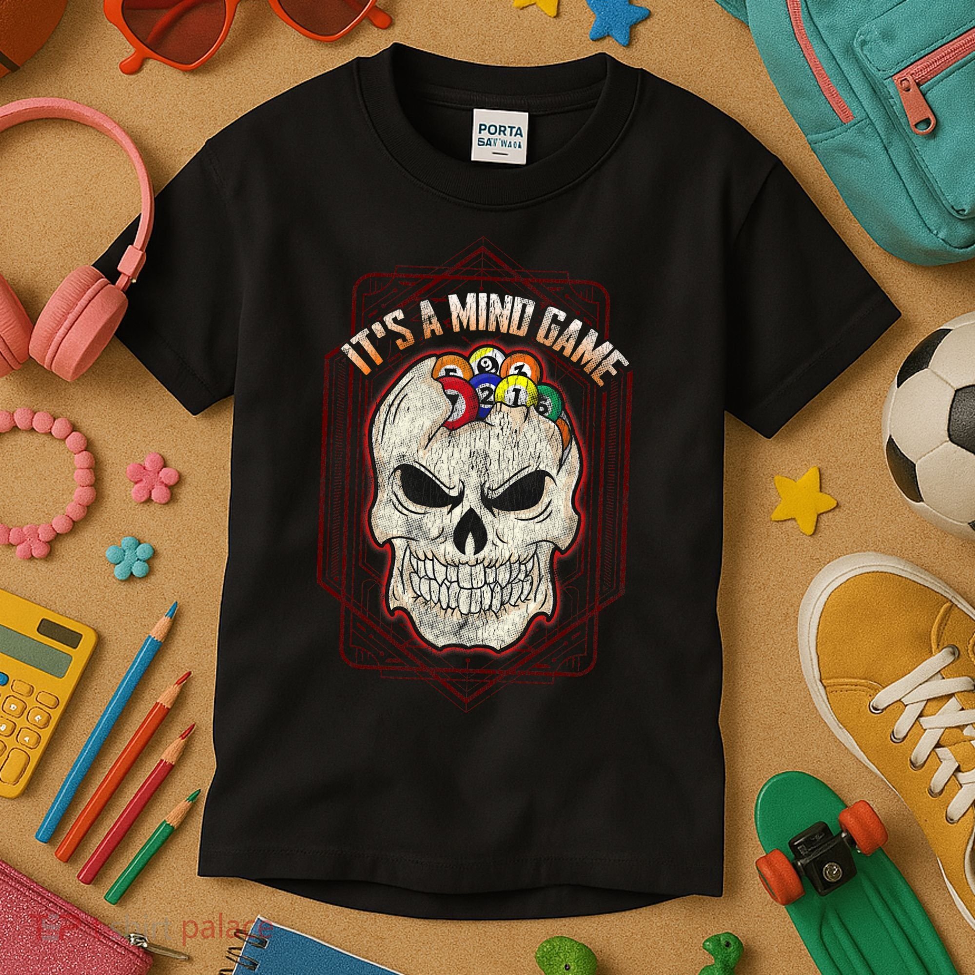 Billiards Skull Pool Balls ItS A Mind Game Kids T-Shirt