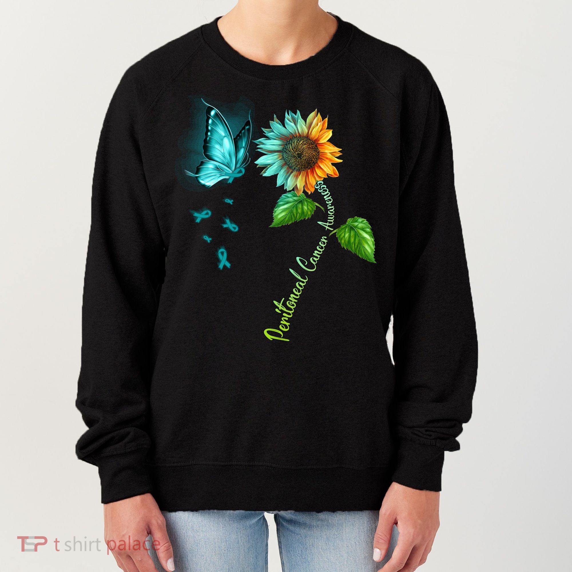 Butterfly Sunflower Peritoneal Cancer Awareness Gift Women's Sweatshirt