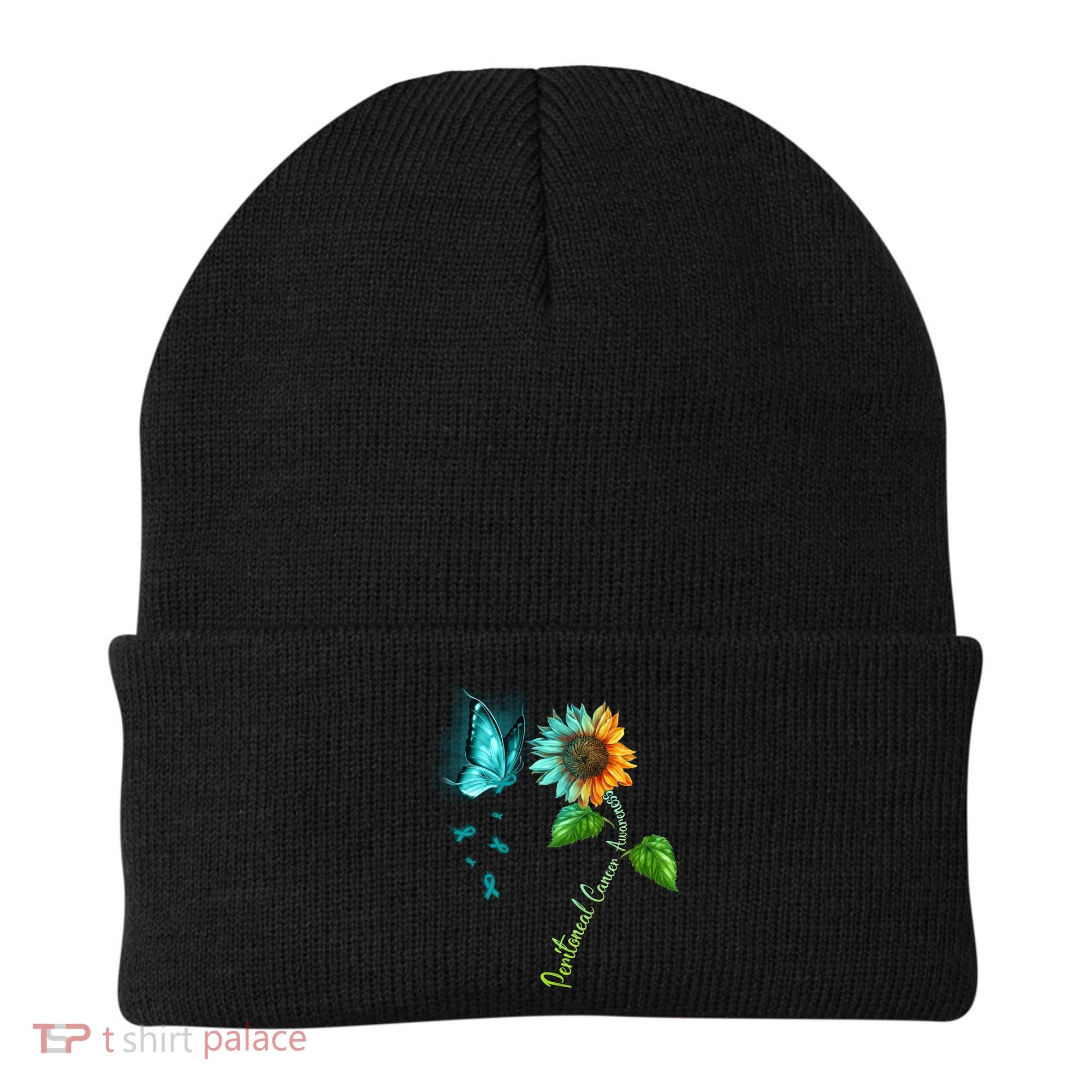Butterfly Sunflower Peritoneal Cancer Awareness Gift Beanie
