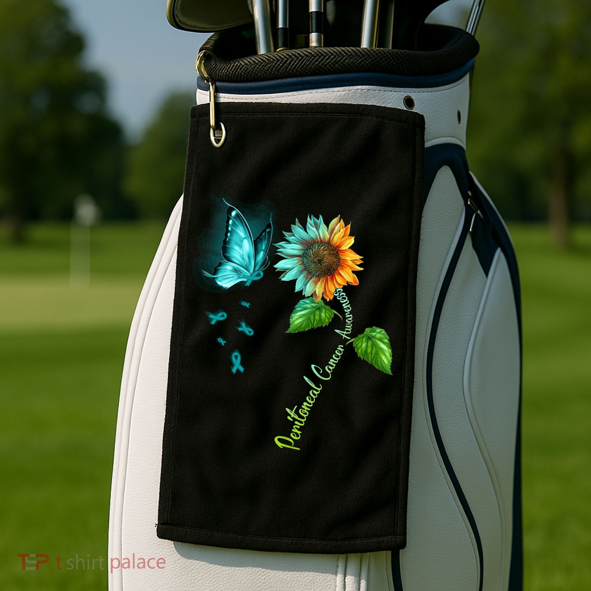 Butterfly Sunflower Peritoneal Cancer Awareness Gift Golf Towel