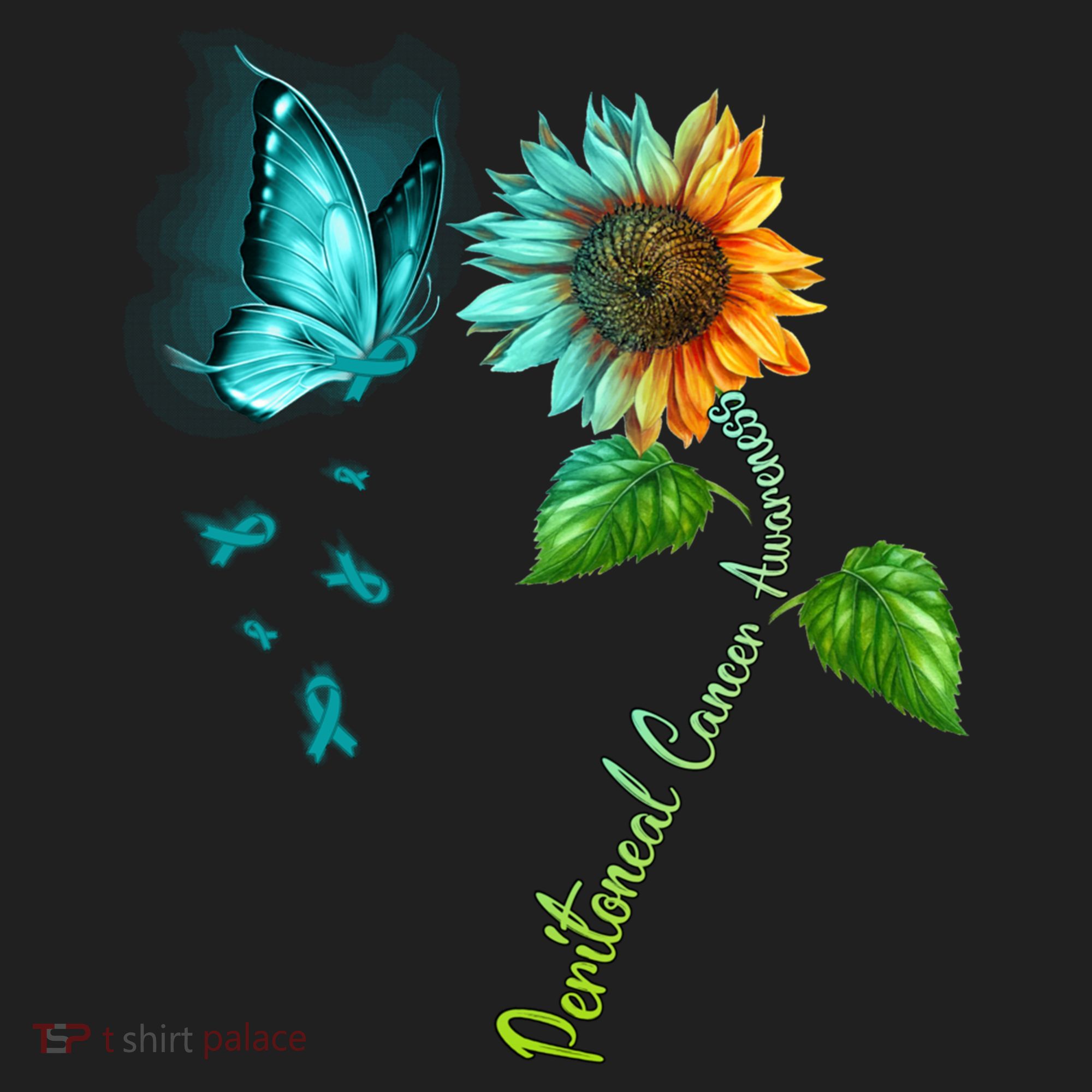 Butterfly Sunflower Peritoneal Cancer Awareness Gift Golf Towel