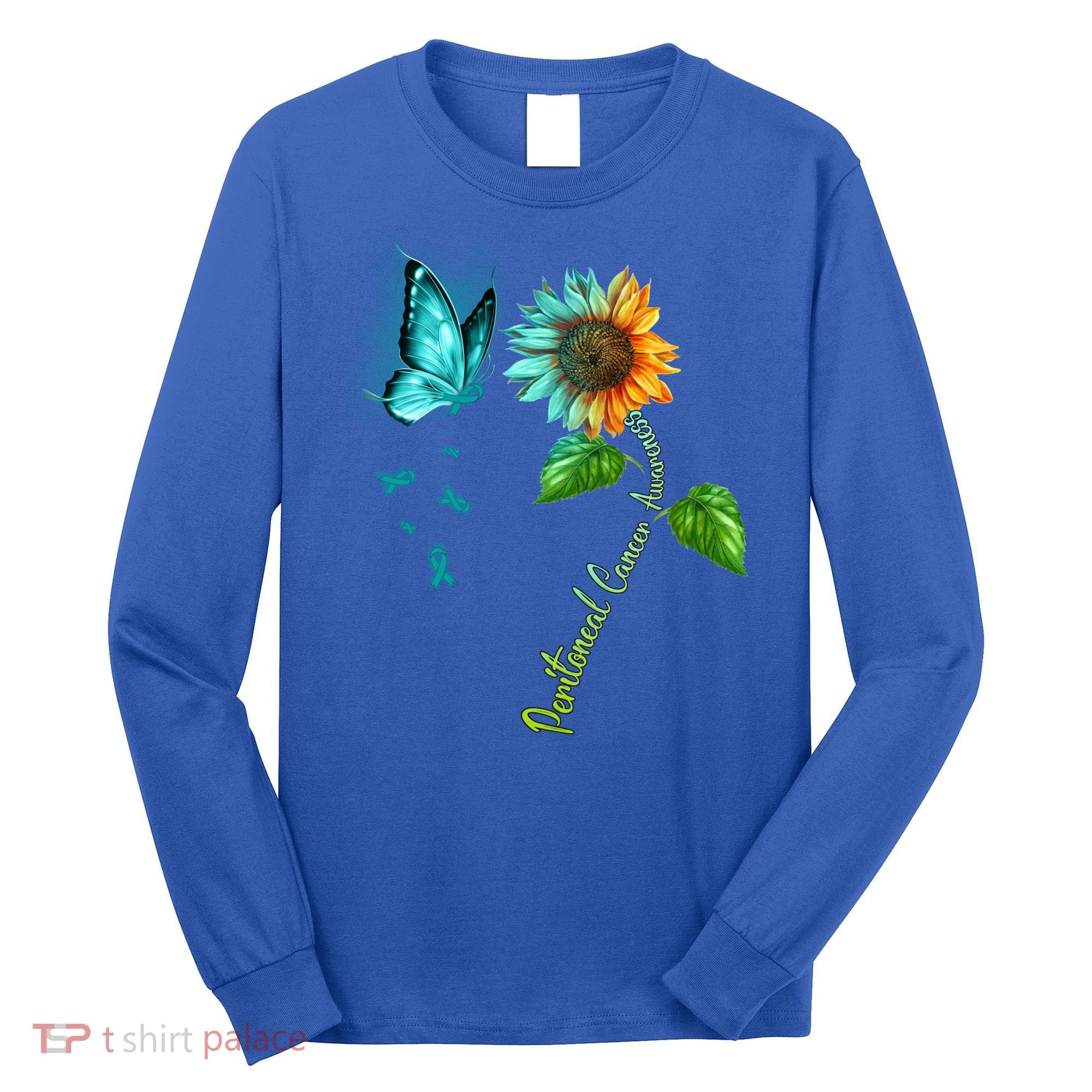 Butterfly Sunflower Peritoneal Cancer Awareness Gift Long Sleeve Shirt
