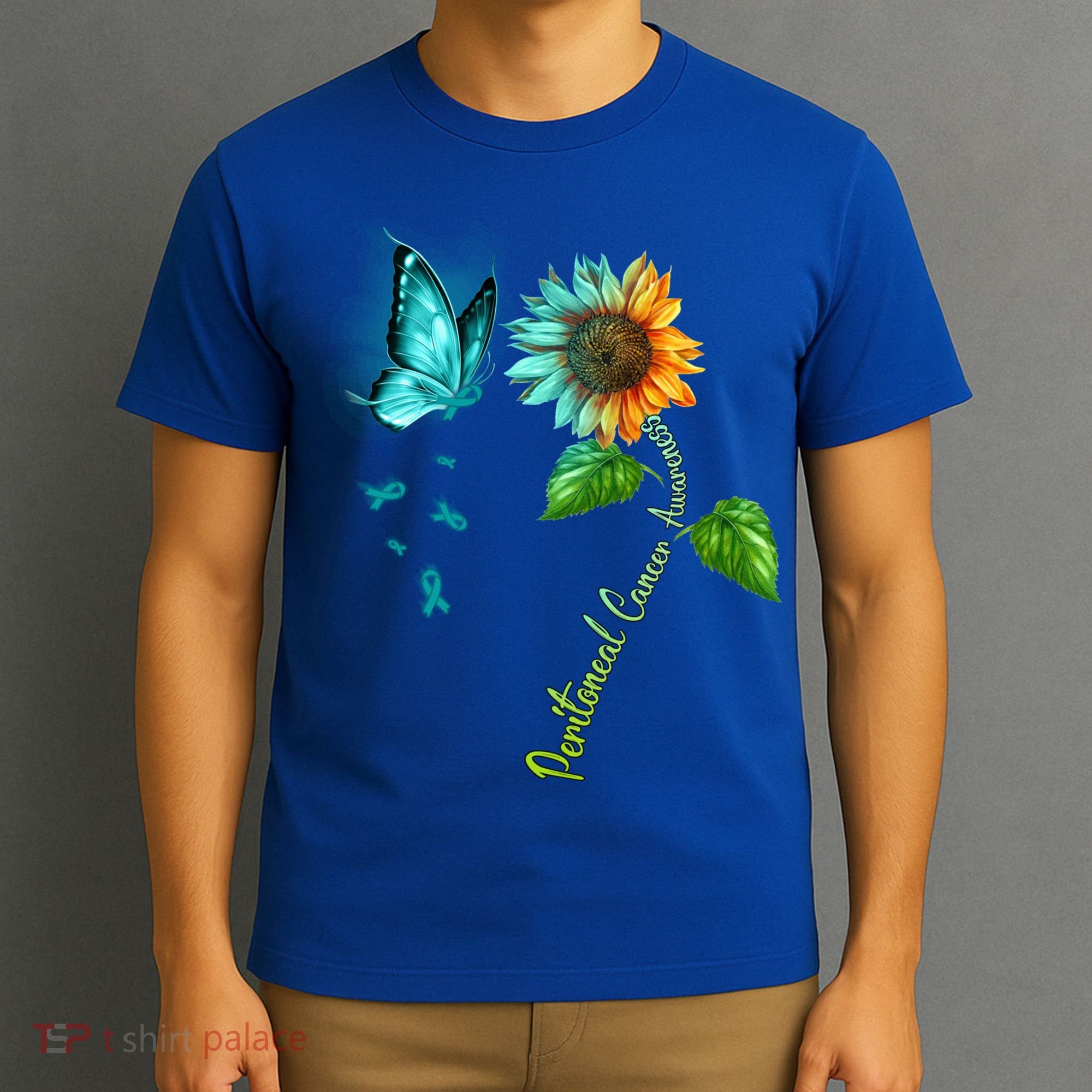 Butterfly Sunflower Peritoneal Cancer Awareness Gift T-Shirt